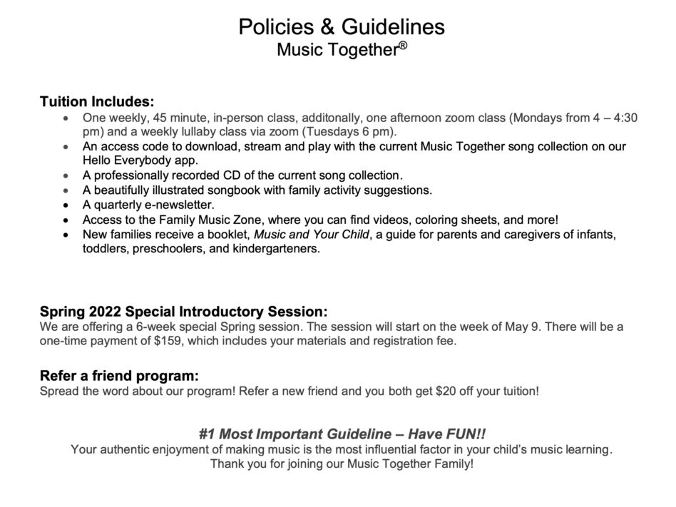 Music together policies and guidelines